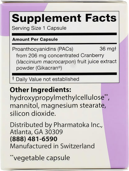 36mg Clinically Backed Soluble Bioactive PACsCranberry Extract 30ct | 100% concentratedfruit juice formula delivers potent, research-supported compounds to help maintain ahealthy urinary system